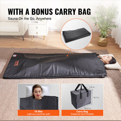 Sauna Blanket For Detoxification, Portable Far Infrared Sauna For Home Relaxation, 1 - 6 Level Adjustable Temprature Rannge 95 - 185℉, 1 - 60 Minutes Timer, Far Infrared Carbon Heating Sauna Bag - Veltrix