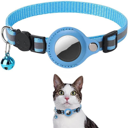 Pet Collar With Bell Airtag Reflective Collar for stylish and safe pets in blue color