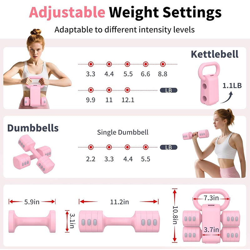 Adjustable weight dumbbells kettlebells set with various weight settings for customizable workouts.