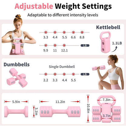 Adjustable weight dumbbells kettlebells set with various weight settings for customizable workouts.