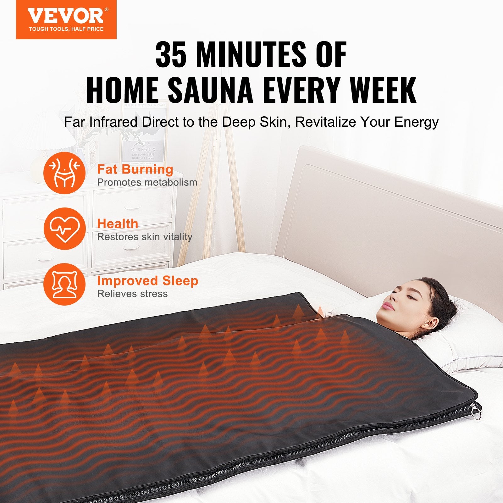 Sauna Blanket For Detoxification, Portable Far Infrared Sauna For Home Relaxation, 1 - 6 Level Adjustable Temprature Rannge 95 - 185℉, 1 - 60 Minutes Timer, Far Infrared Carbon Heating Sauna Bag - Veltrix